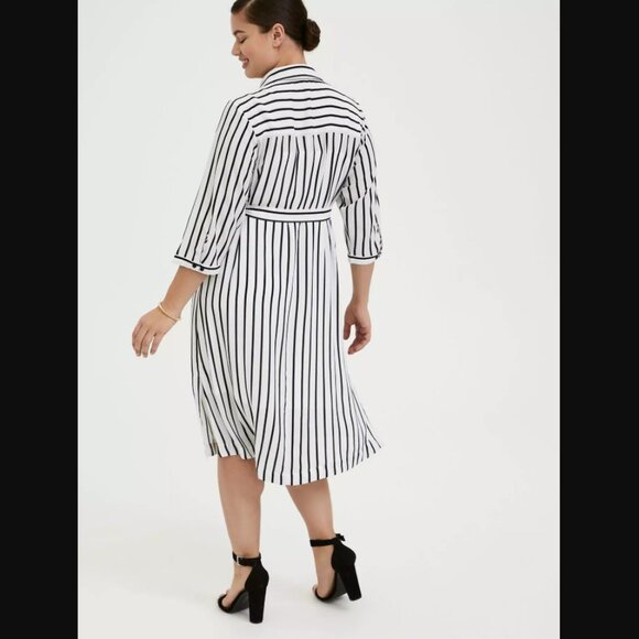 Torrid Black White Stripe Georgette Midi Shirt Dress 2 2X 18 20 NWT - Picture 4 of 6